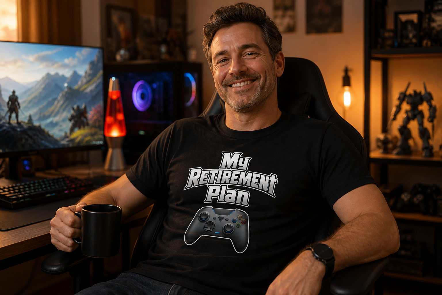 My Retirement Plan gaming merch lifestyle photo